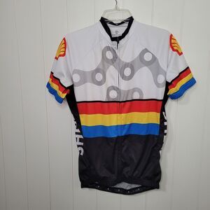 Cycling Shirt Mens Medium White Red Yellow Blue Full Zip Activewear Outdoor